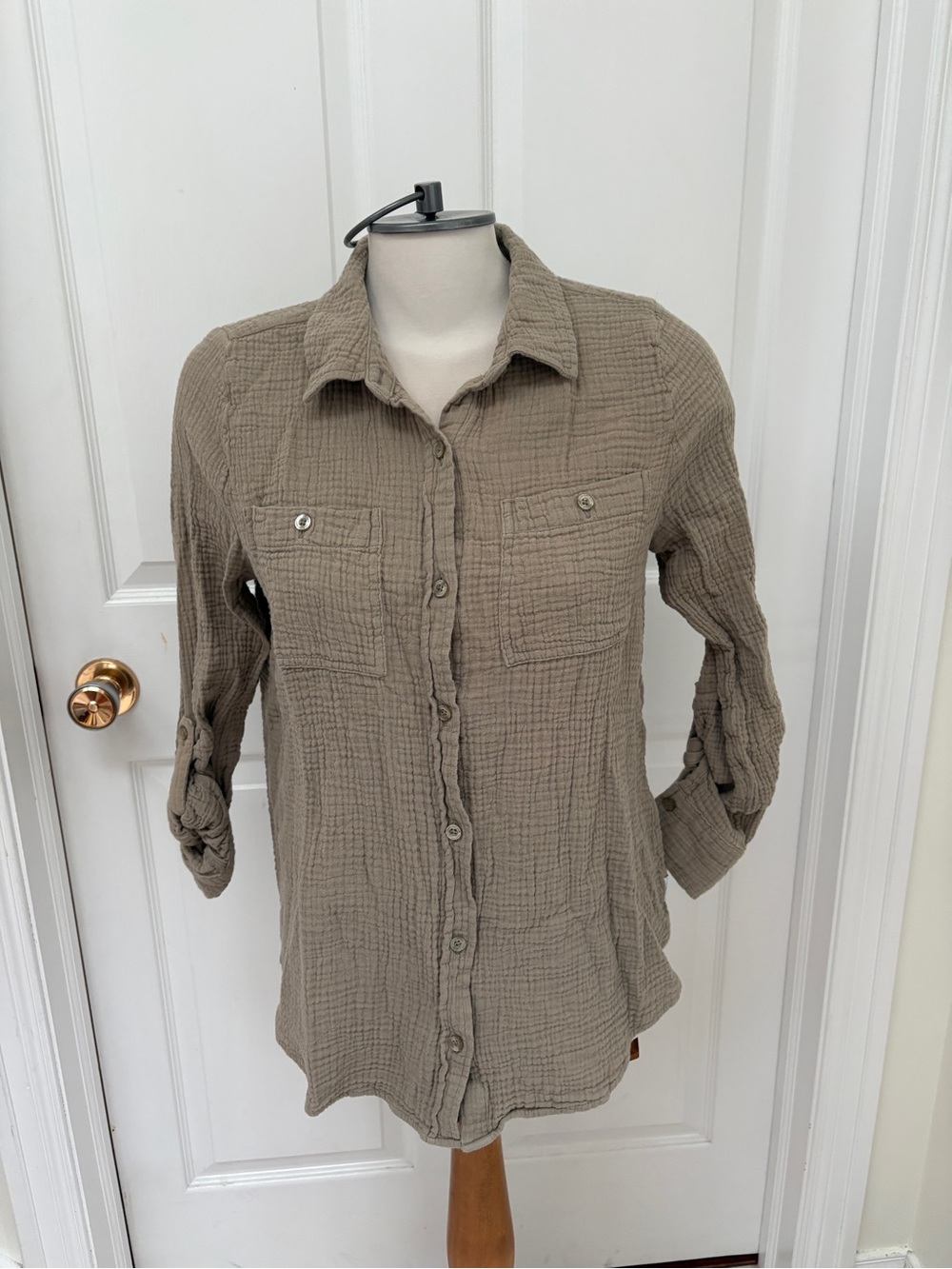 Calvin Klein Taupe Button-Front Textured Women's Shirt